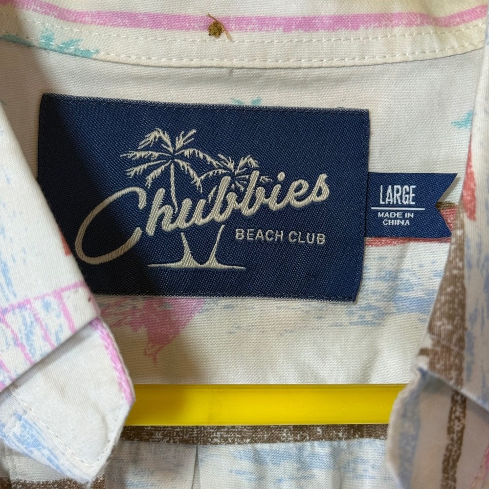 Chubbies Beach Club Popover Shirt Mens Large White Tropical Stripe Resort Vaca - Picture 3 of 7